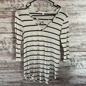 Emory Park Black and Cream Striped Long Sleeve Top